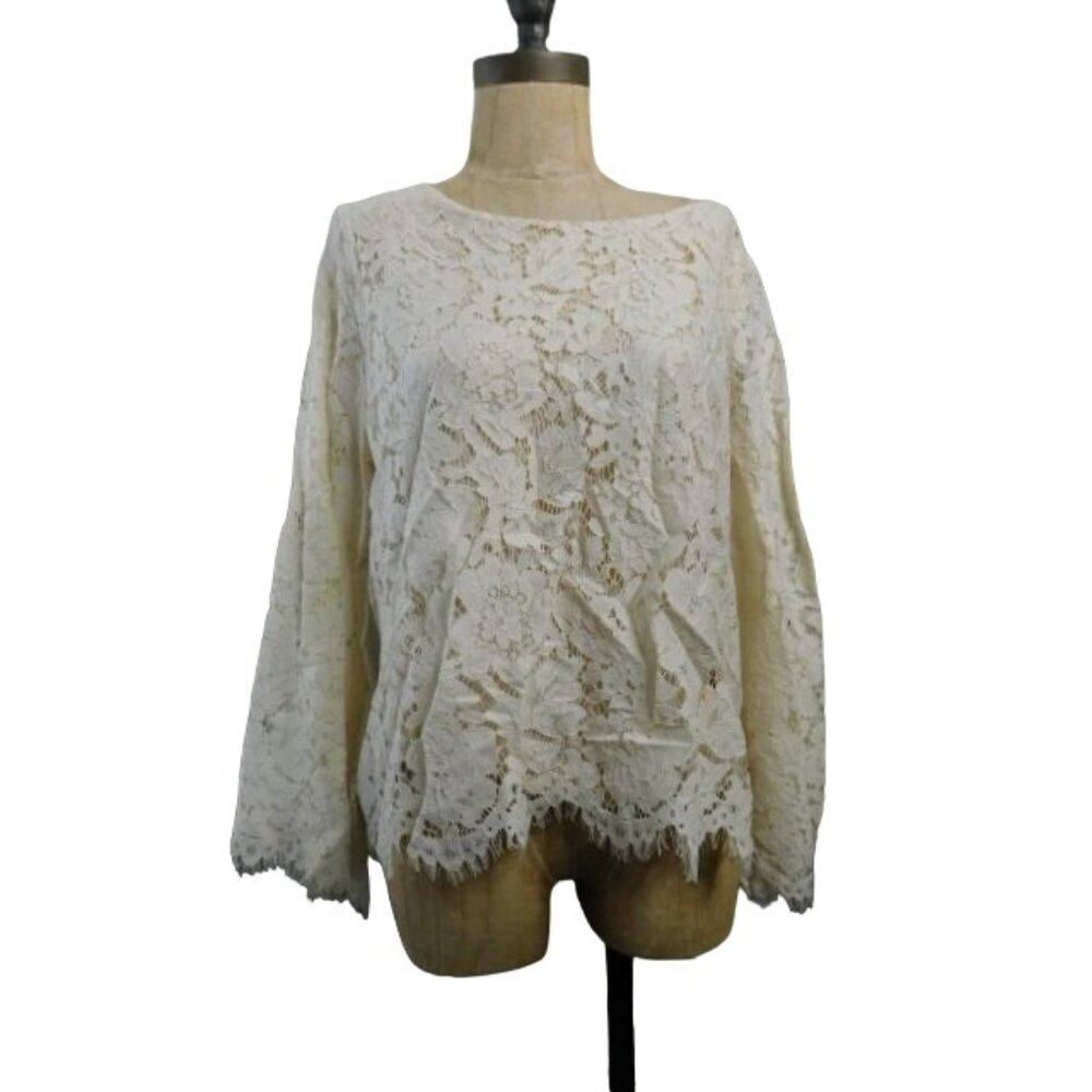 Chaser Size S Small Ivory Lace Elegant Cut Out Lined Blouse Top